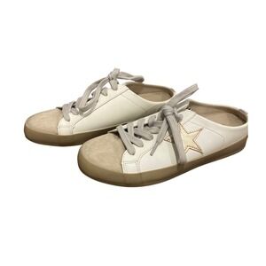 Shu Shop Polka Golden Star Mule Sneakers White Leather Gold Star Womens 6.5